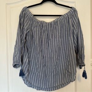 Off shoulder blue and white striped old navy top (size L)